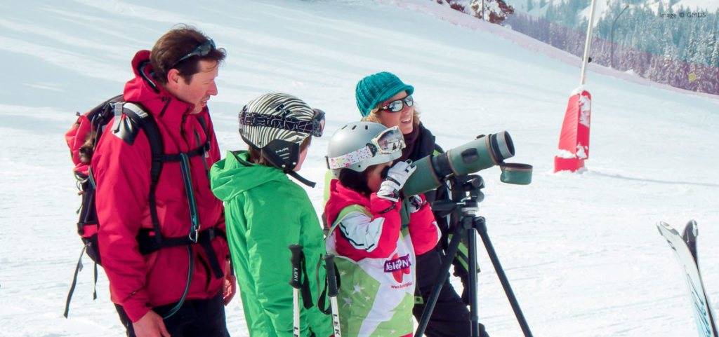 Visitors observe wildlife at Flaine, Grand Massif, French Alps