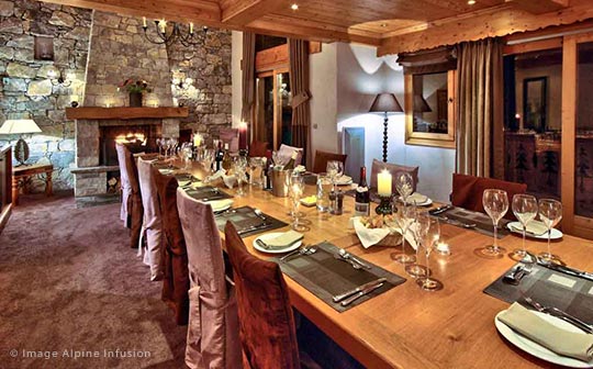 Alpine Infusion luxury Chalet Genepi's dining room, Méribel