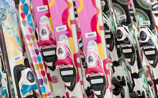 Alpine skis on rack, French Alps