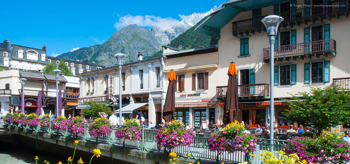 View of summer flower displays in heart of Chamonix