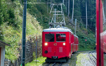 View from carriage of Montenvers Mer de Glace Tramway above Chamonix