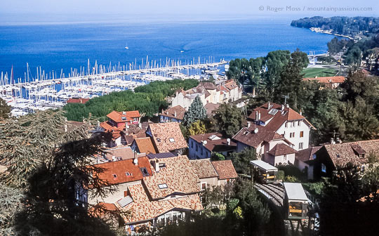 Overview of Lac Léman from Thonon-Les-Bains, with marina and funicular