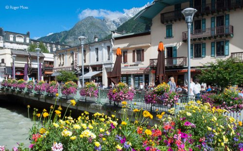 Chamonix town centre, summer flowers.