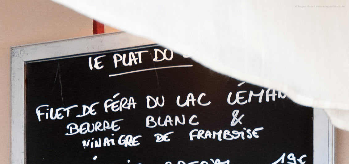 Detail of chalkboard menu in mountain restaurant
