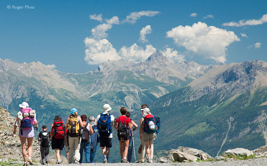 Walkers admiring view, Route de Parpaillon, Vallée de l'Ubaye