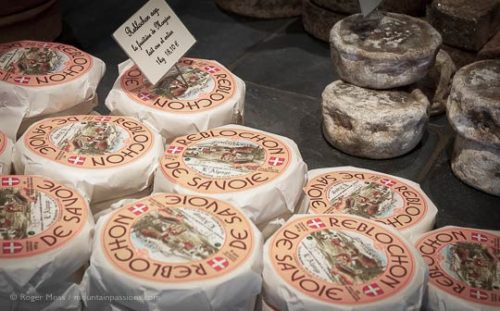 Reblochon cheese for sale in Morzine, French Alps