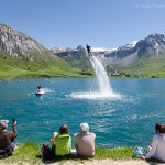 Flyboard demonstration at Tignes Le Lac with spectators
