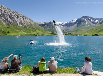 Flyboard demonstration at Tignes Le Lac with spectators
