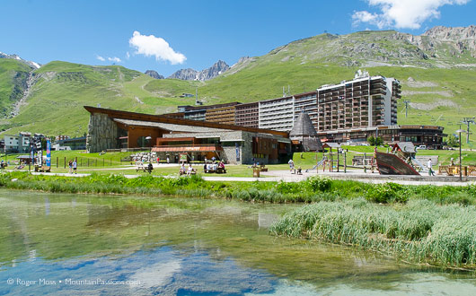 Tignes lakeside in summer, entrance to Le Lagon