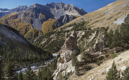 The early autumn frosts colour the scenery south of the Col d'Izoard.