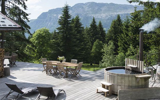 Terrace at Ecotagnes, Massif des Aravis, French Alps