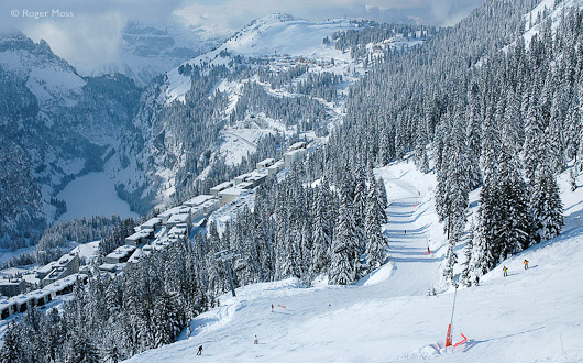 The final run down to Flaine on the Blue-graded Tourmaline piste.