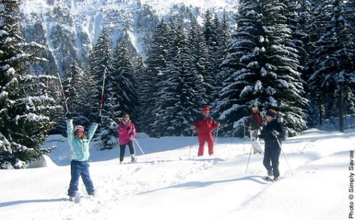 Family snow-shoeing, snow