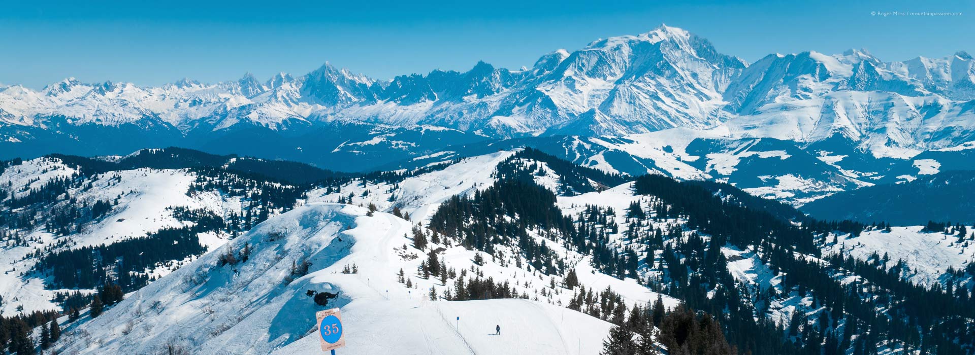 Wide overview towards Mont Blanc, from Combloux ski area