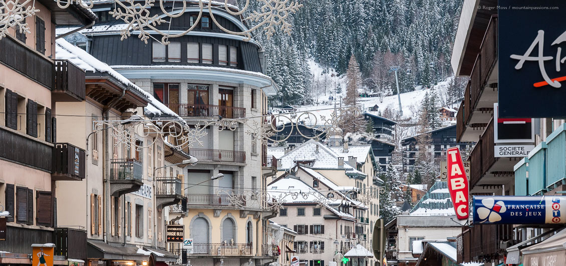 Chamonix town centre with snow