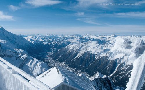 Chamonix Valley from the viewpoint, Grand Montets, French Alps