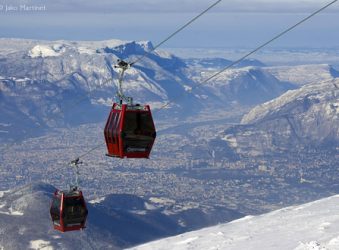 Gondola at Chamrousse with Grenoble beneath.