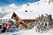 Mountain restaurant terrace at the Chalet du Maroly, Le Grand Bornand