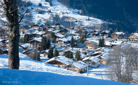 Crest Voland village with snow on rooftops