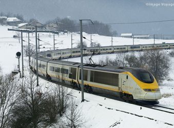 TGV train in snow, France