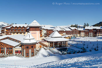 Overview of Club Med ski village at Valmorel, Savoie, French Alps