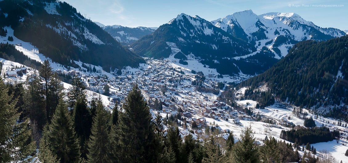 Overview of Chatel village and valley from ski lift