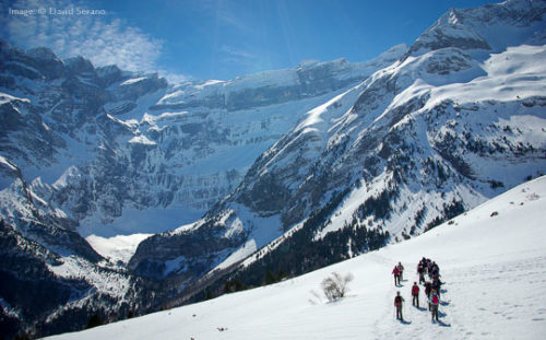 Guided snowshoe walkiers in the French Pyrenees Image © David Serano