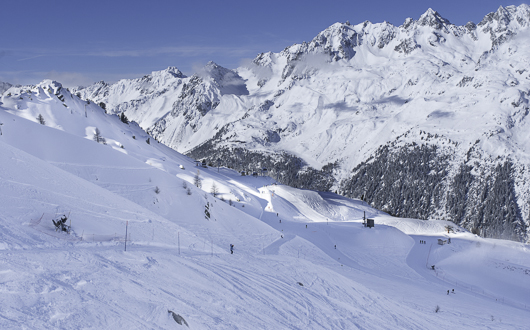 One of the few pisted slopes, Grands Montets, Argentiere, Chamonix Valley, French Alps