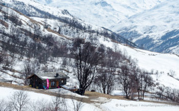 Mountain refuge restaurant on snowy mountainside