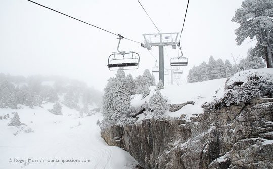 View from ski lift of forest ski trail